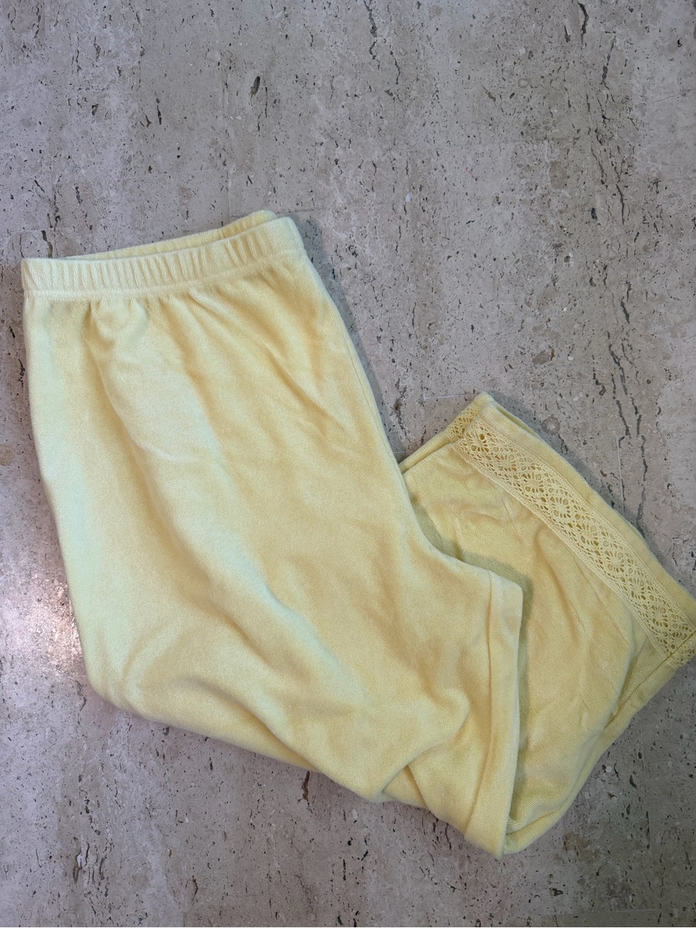 Sport Savvy Vintage Butter Yellow Terry Cloth Cropped Pants Lace Embroidery XL